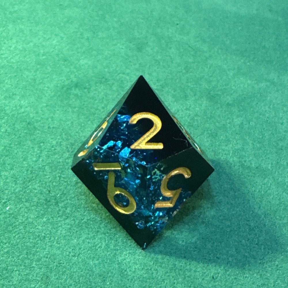 Black w/Blue Sparkle Stripe Polyhedral Dice Set 7Pcs Sharp Resin - RPG DND A