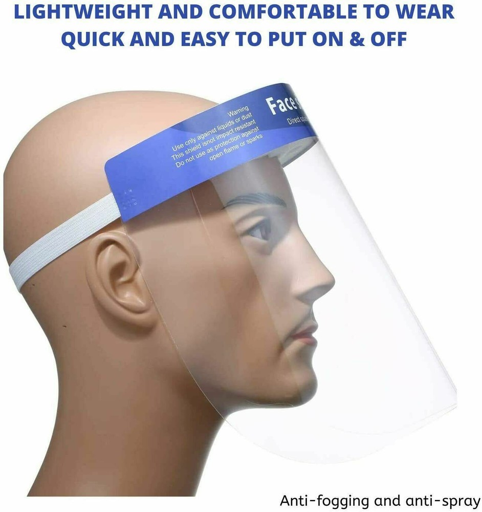 10 Pack Reusable Face Shield Adjustable, Elastic Headband Clear Visor Adults.