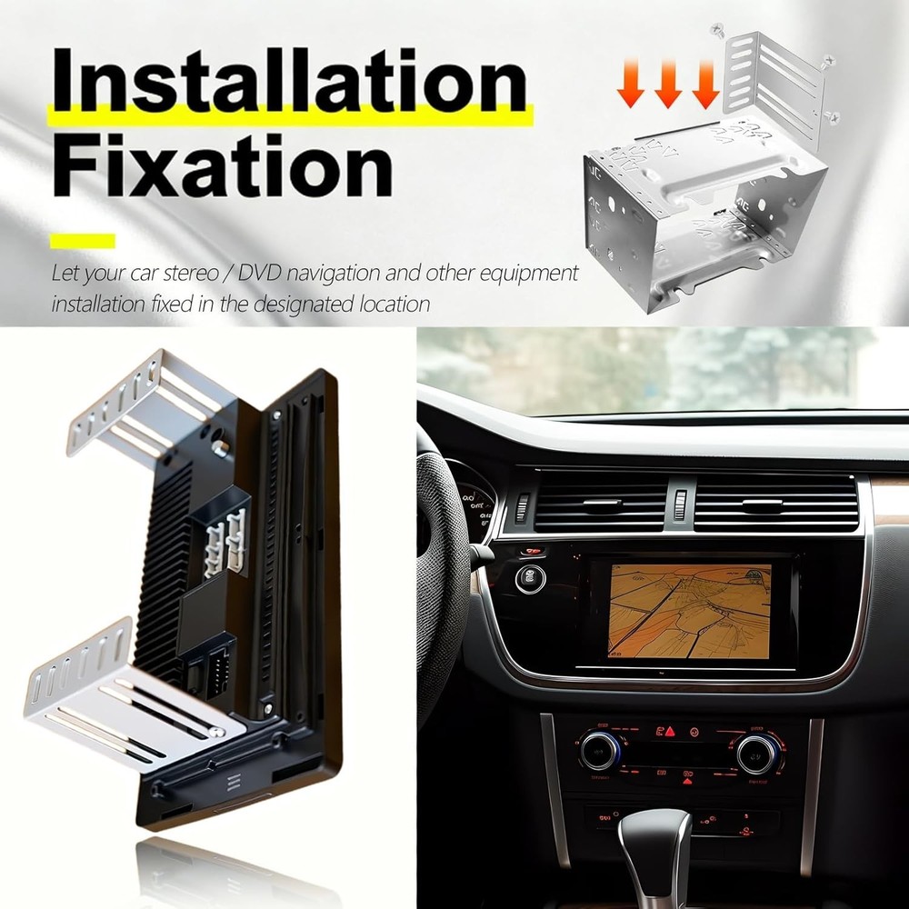 2PCS Car Double DIN Install Kit – Adjustable Brackets with 8 Screws for Security