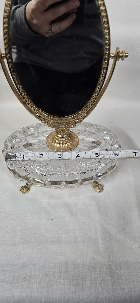 1950's Antique Pedestal Mirror With Crystal Base
