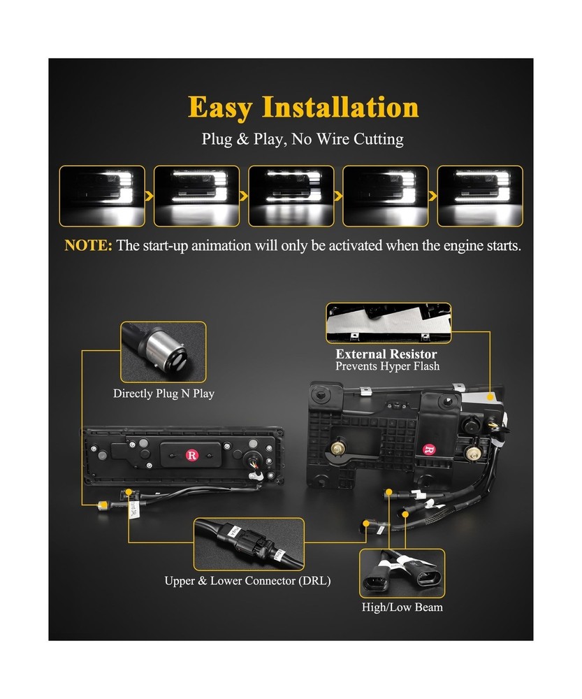 Partsam LED Headlights Assembly DOT Approved with Start Animation DRL Sequent...