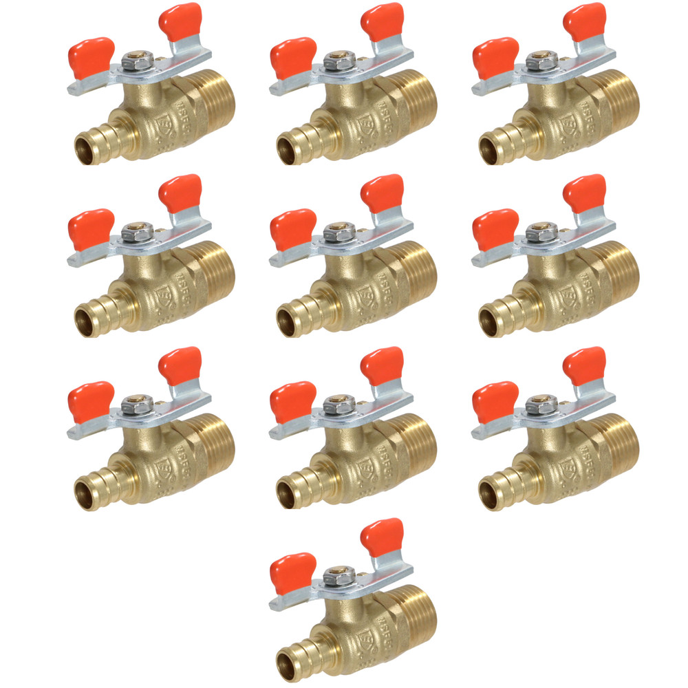 10 Pack XFITTING Barb Crimp Pex B 1/2" x 1/2" Male Ball Valve w/ Tee Handle