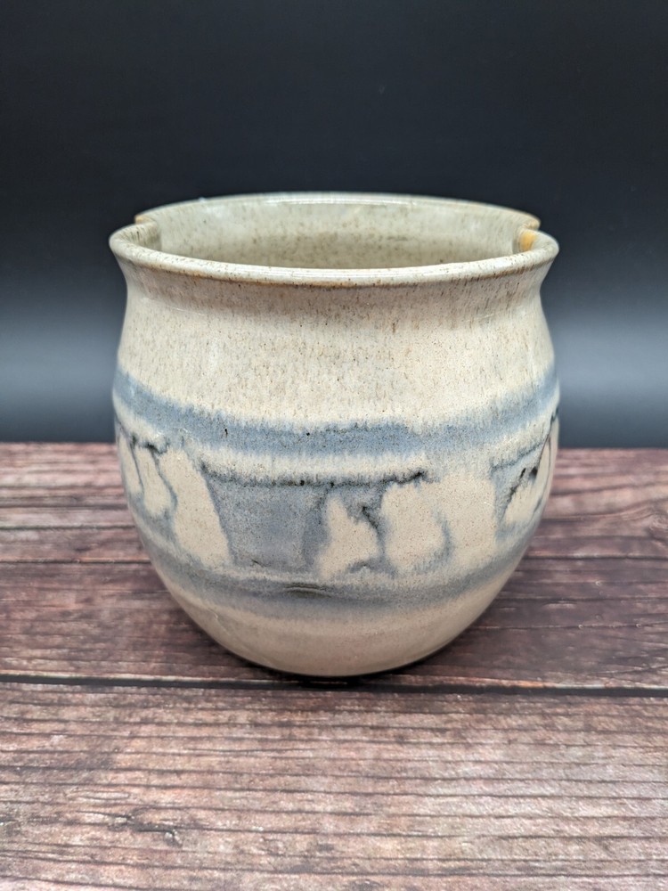 Handmade Studio Pottery Hanging Basket Planter Gray Blue JWC