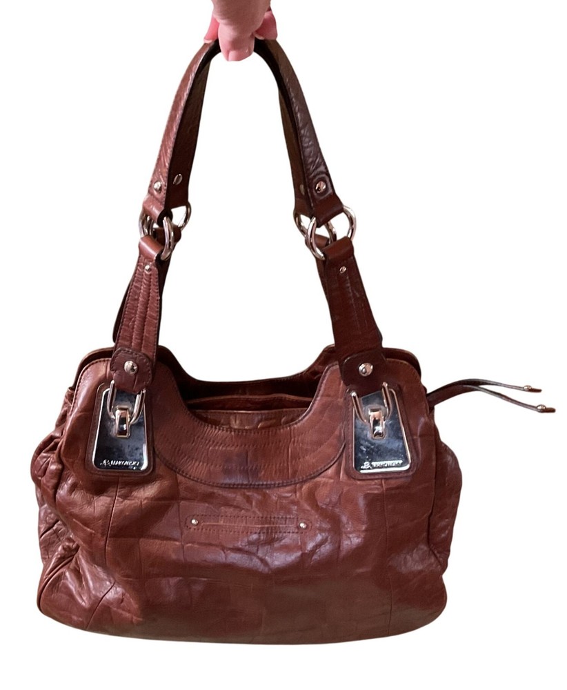 B. Makowsky Brown Leather Boho Bag With Leopard Print Lining & Dust Bag