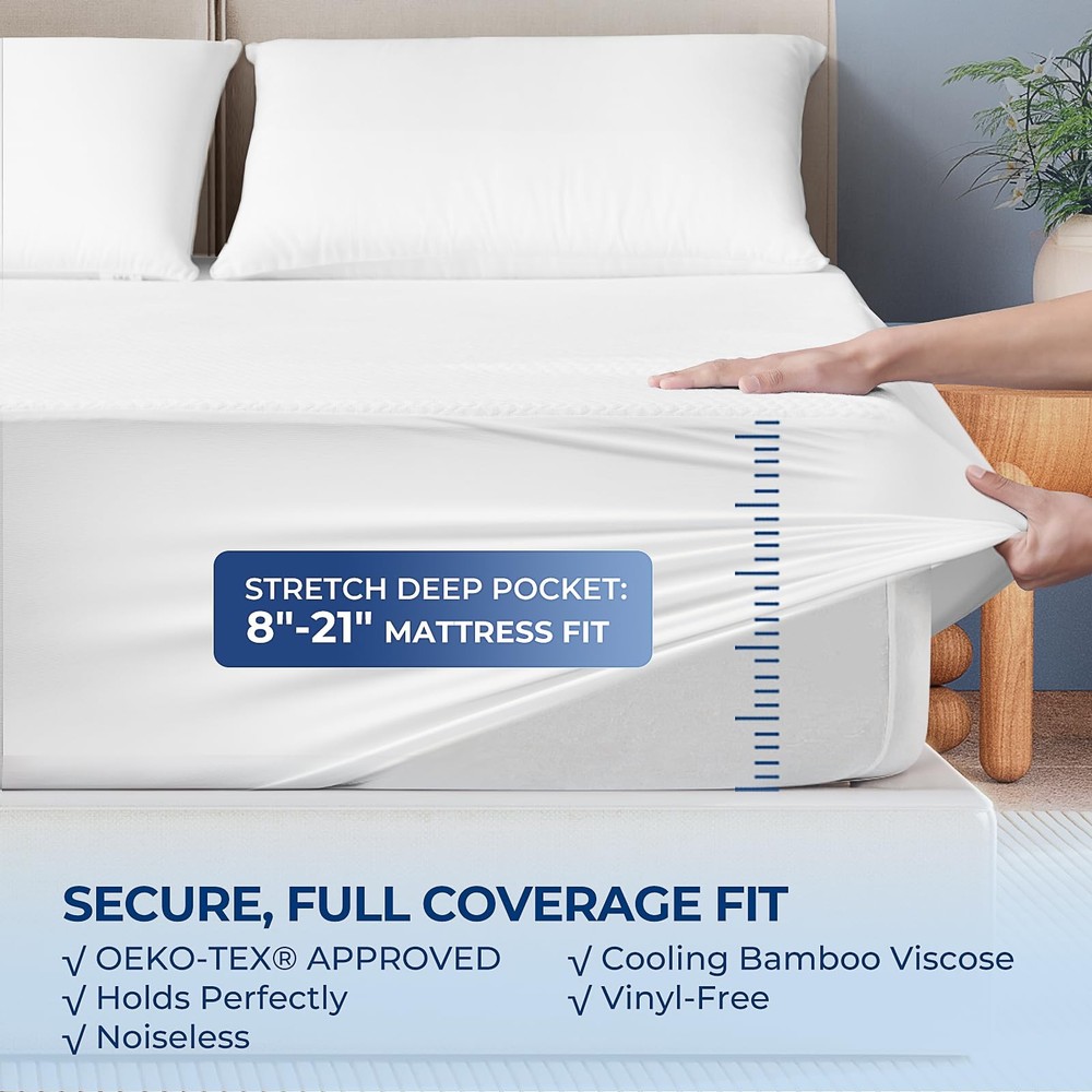 Queen Size Bed Mattress Protector, Waterproof & Breathable Cooling Mat