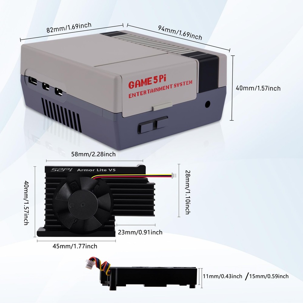 Case for Raspberry Pi 5, with Armor Lite V5 Active Cooler, Retro Gaming Game5...