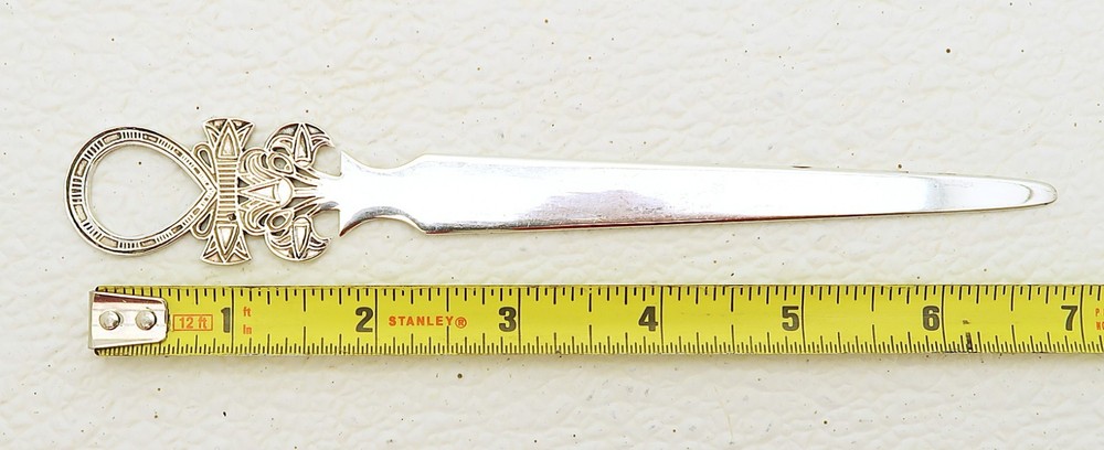 Cairo Egyptian Marked Solid Silver Ankh End Letter Opener / Book Mark