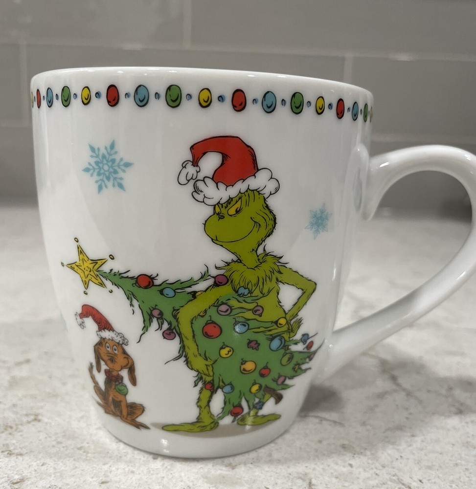 GRINCH Dinnerware 12oz Coffee Mug Christmas Tree Dr. Seuss Max Dot Dots NEW