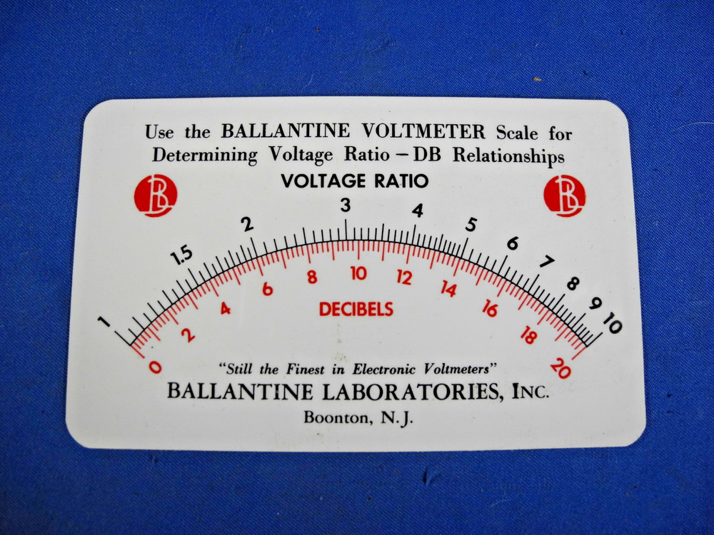 Vintage Ballantine Voltmeter Scale Card Very Nice!