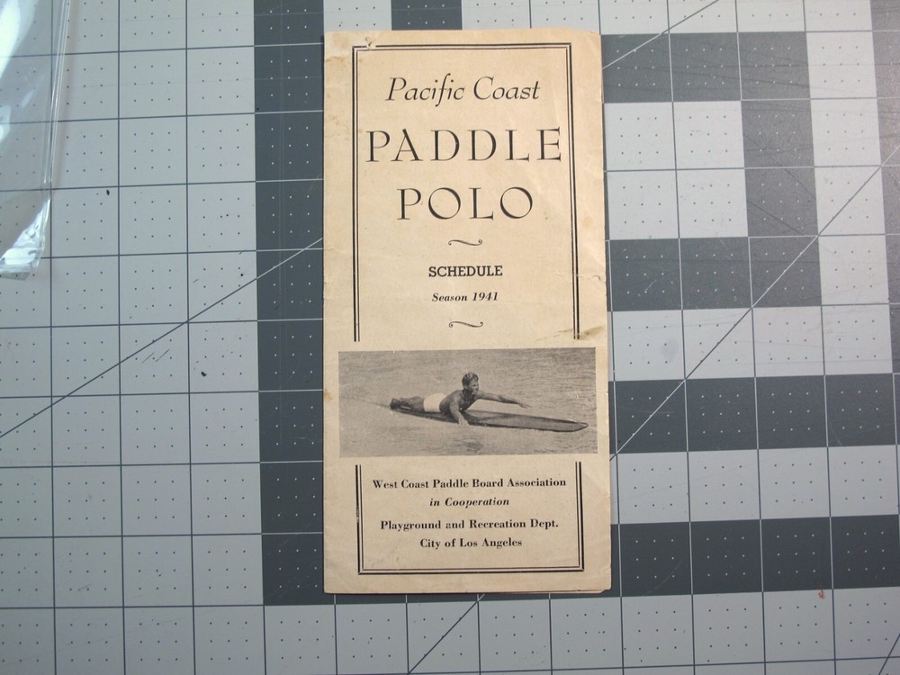 vtg Surfing ephemera - Thomas Rogers Paddle Board 1941 Paddle Polo Schedule