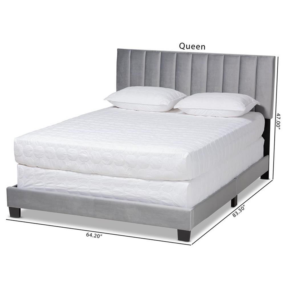 Baxton Studio Clare Queen Size Gray Velvet Panel Bed with Tufted Headboard