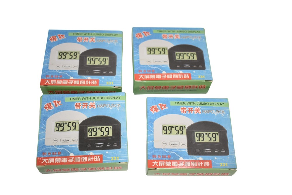 4 Pack HAPCLOCK Digital Timers Black Jumbo Display 99 Minute Countdown Kitchen