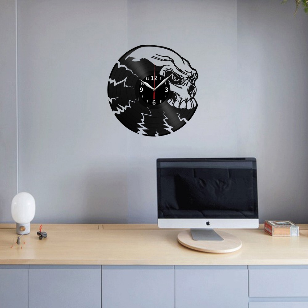 Skull Vinyl Record Wall Clock Decor Handmade 1563