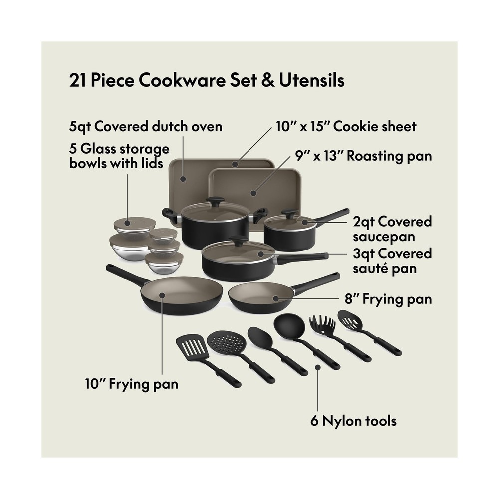 bella 21 Piece Kitchen Set with EverGood™ Ceramic Nonstick Coating​,
