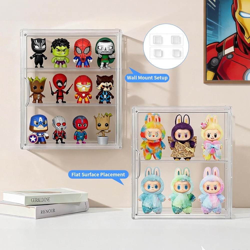 3 Tier Acrylic Display Case for Figures, Wall-Mounted Clear Storage Organizer
