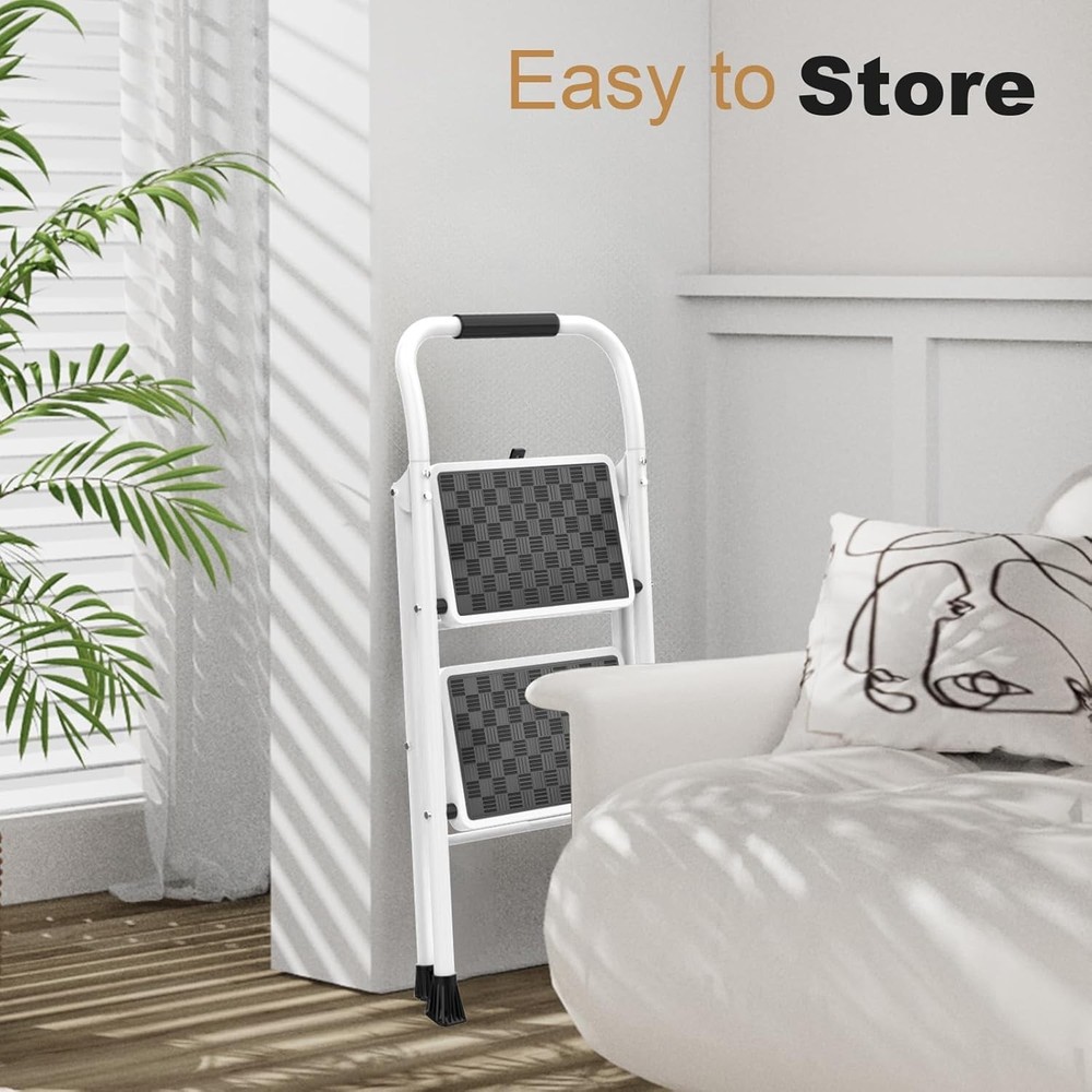 2 Step Ladder,2 Step Stool for Adults Folding Step Stool with Cushioned Handle w