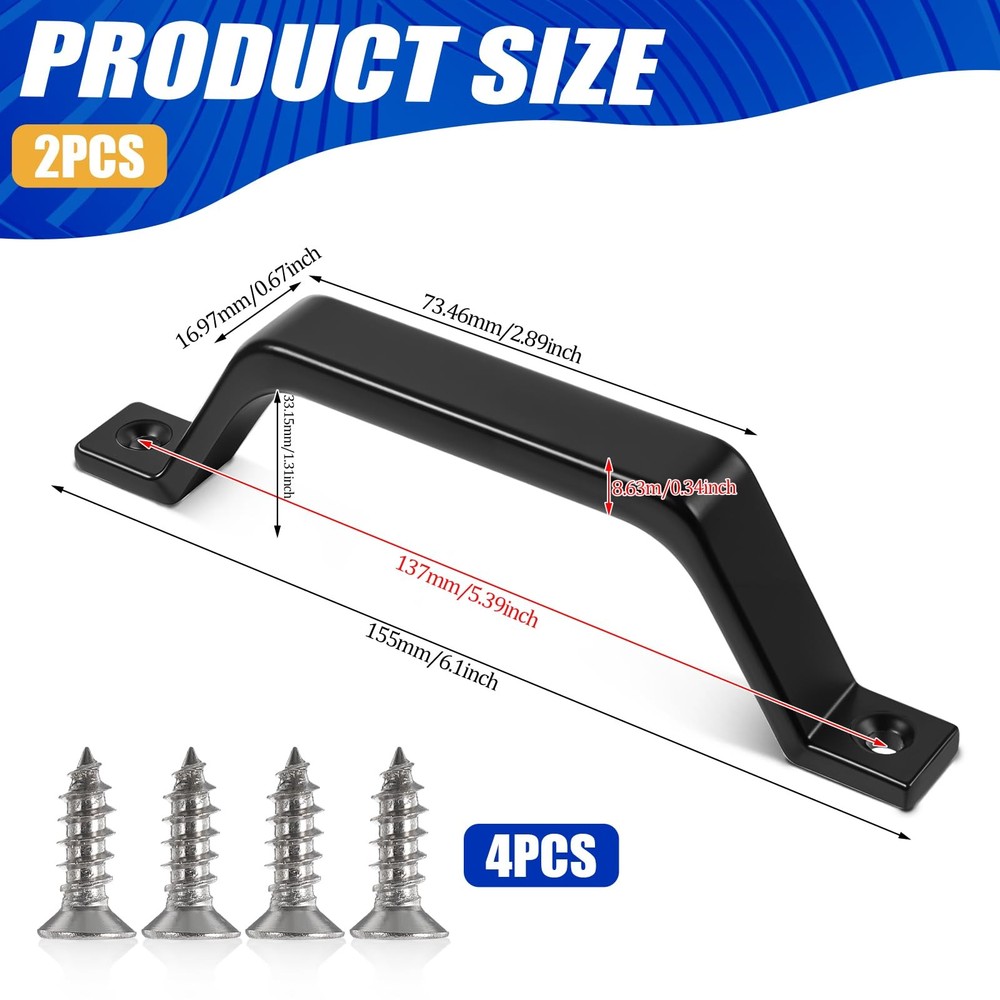 ZEYIYER 2 PCS Black Barn Door Handle 6.1 Inch Pull Handle, Gate