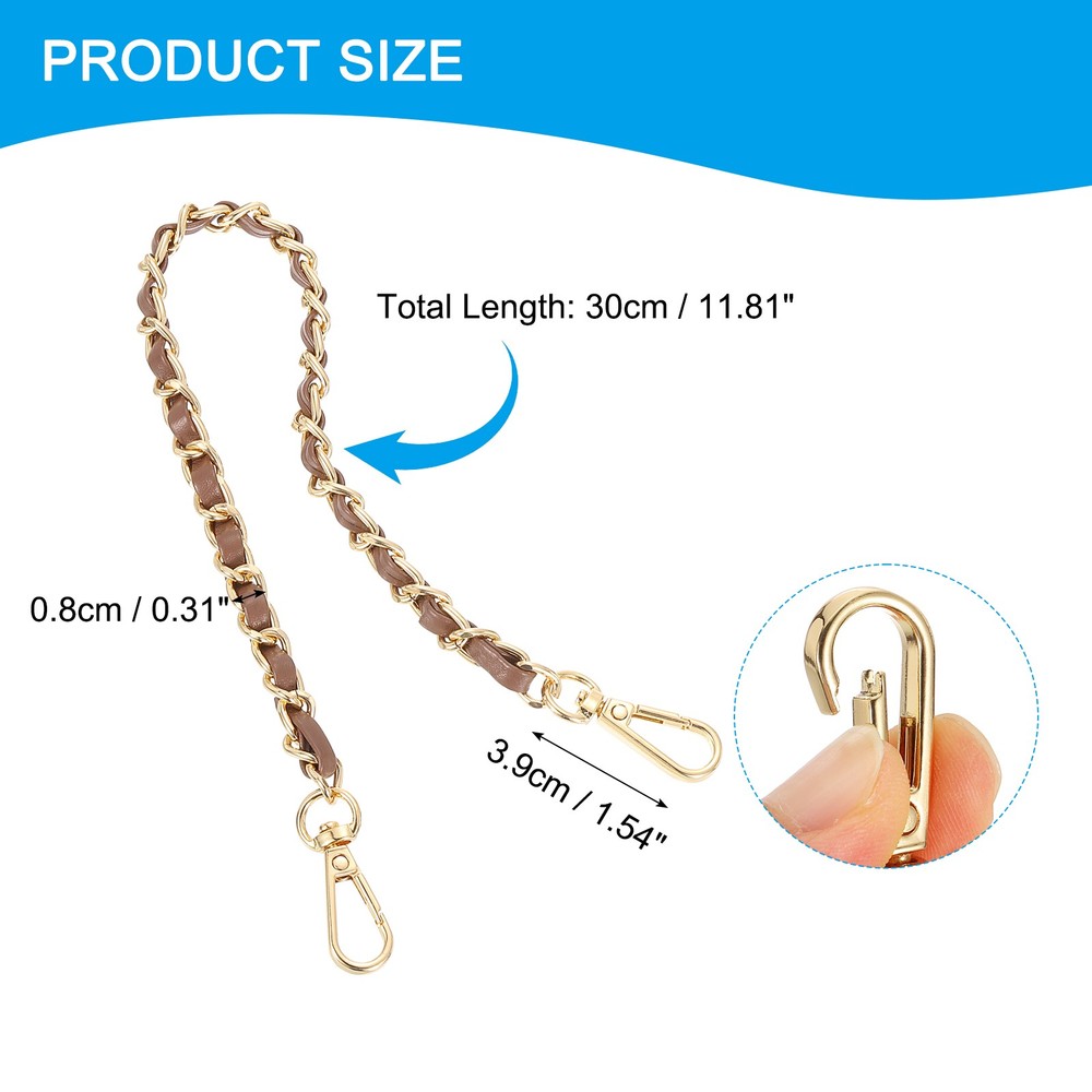 12" Purse Chain Strap, DIY Bag Chain Strap Replacement Adjustable, Brown&Gold