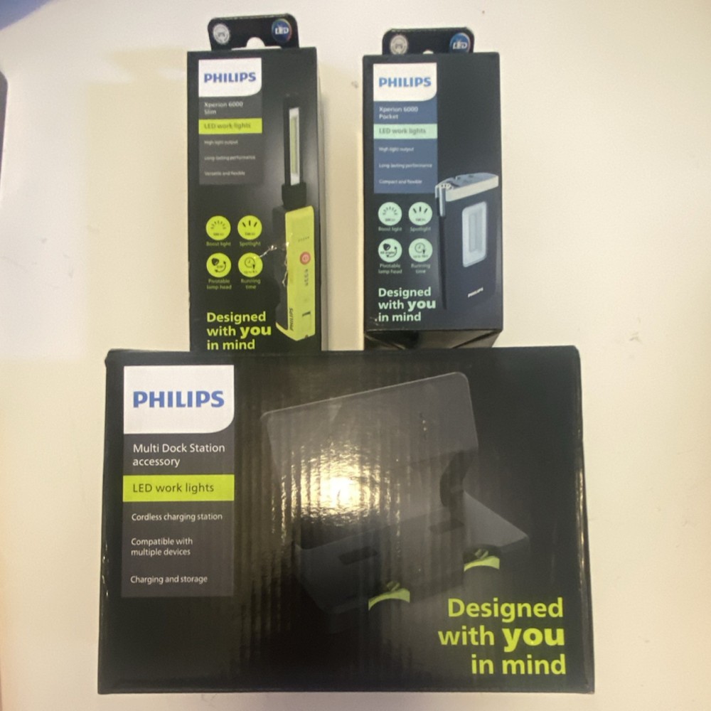 Philips Xperion 6000 LED Work Light Bundle + Multi Dock Charging Station – New