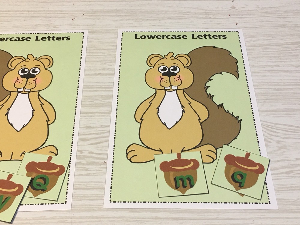 Upper And Lower Case Squirrel & Nut Sort -Laminated Activity Cards Set