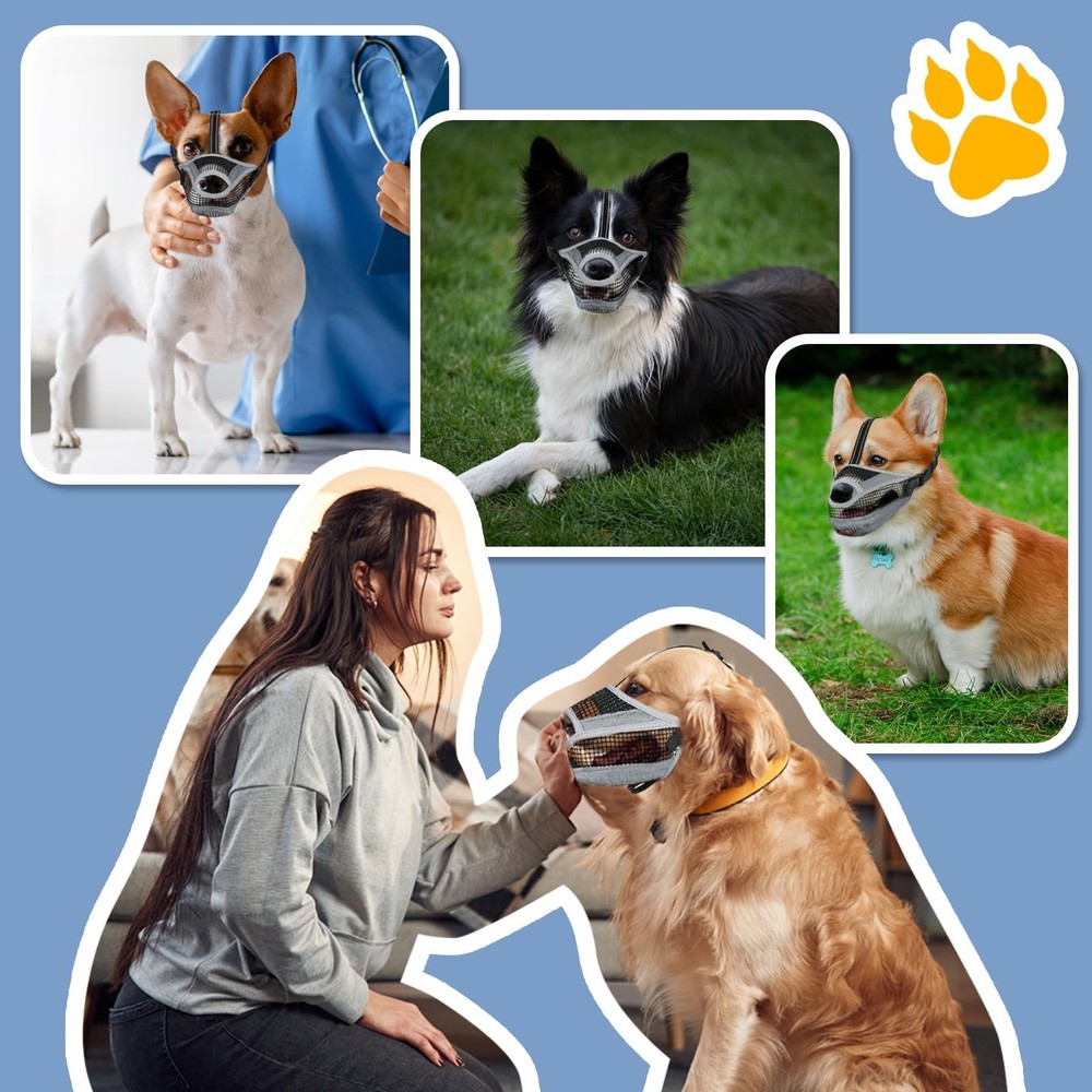 Soft Mesh Dog Muzzle with Reflective Adjustable Strap, Lightweight Muzzle for...