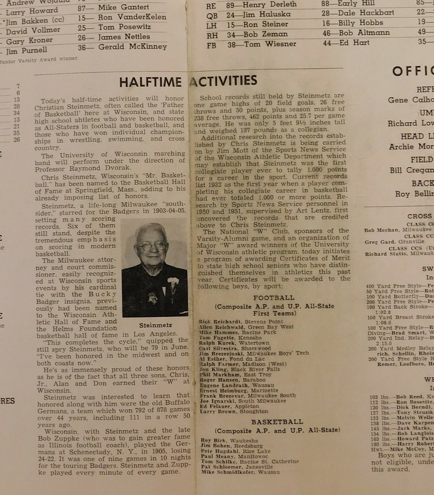 Wisconsin Badgers 1961 Varsity Vs Alumni Official Program "Camp Randall Stadium"