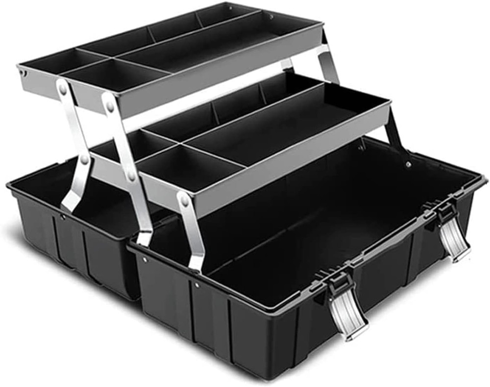 LIOONS Tool Box 3 Layer Folding Toolbox with Tray and Lock Keyhole Tool Set Tool