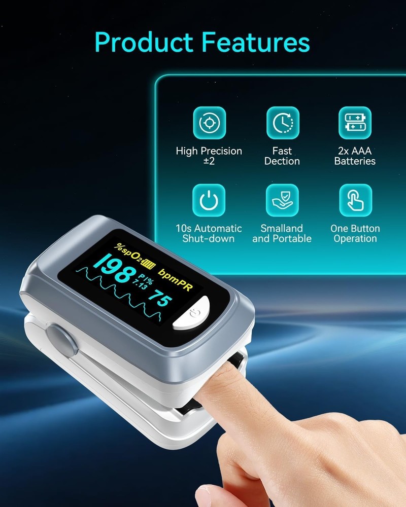 Compact & Accurate Pulse Oximeter - Easy One-Button Operation, Includes Battery