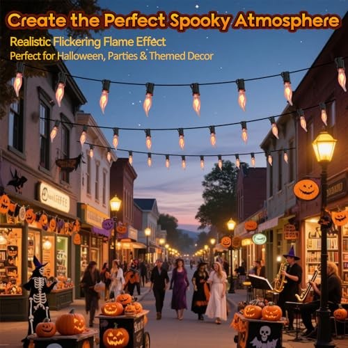 25-Pack Flickering Flame Light Bulbs, E12 Gothic, Themed, Whimsical, Mysterious