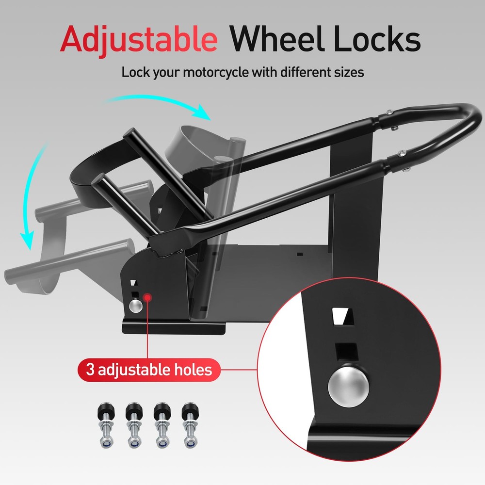 Motorcycle Front Wheel Chock Stand Adjustable Removable Cradle Garage Tool