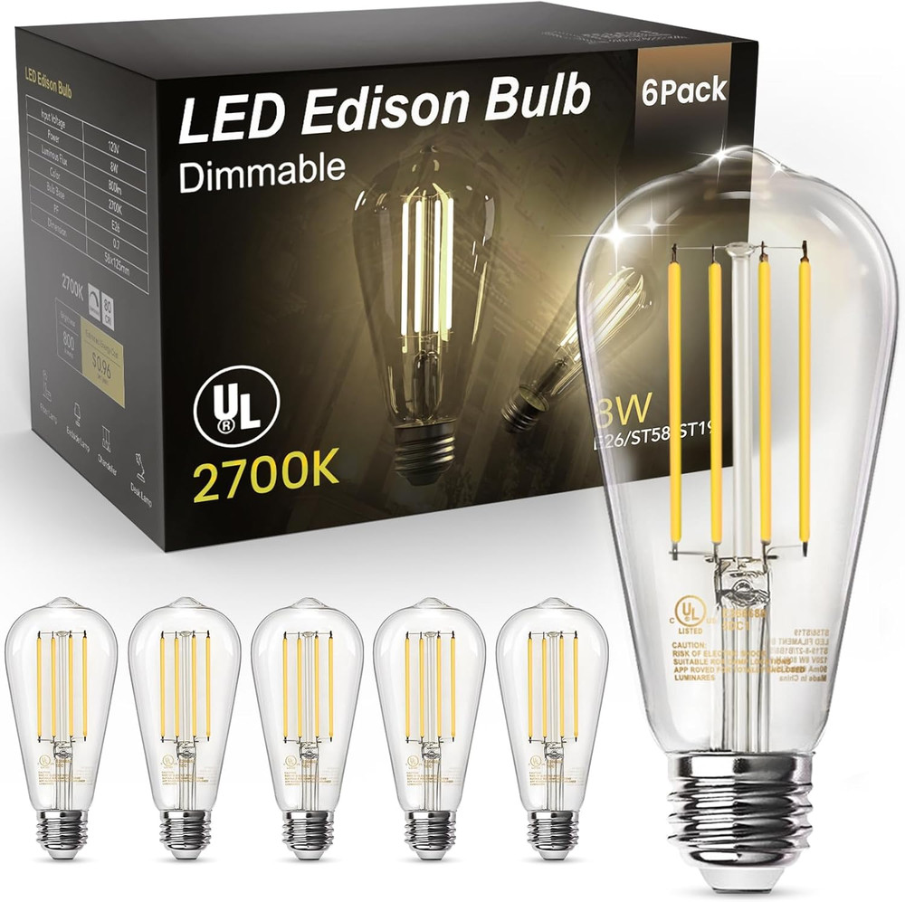 Edison Light Bulbs 60W Equivalent, Dimmable Vintage LED Light Bulbs, E26 Medium