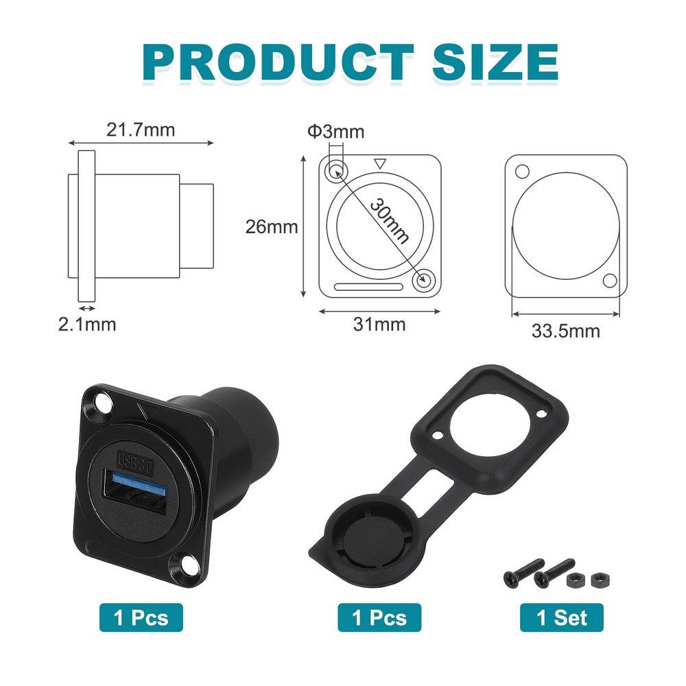 1Pcs USB 3.0 Panel Mount Coupler, D-Type USB Pass Through 5.0Gbps Black