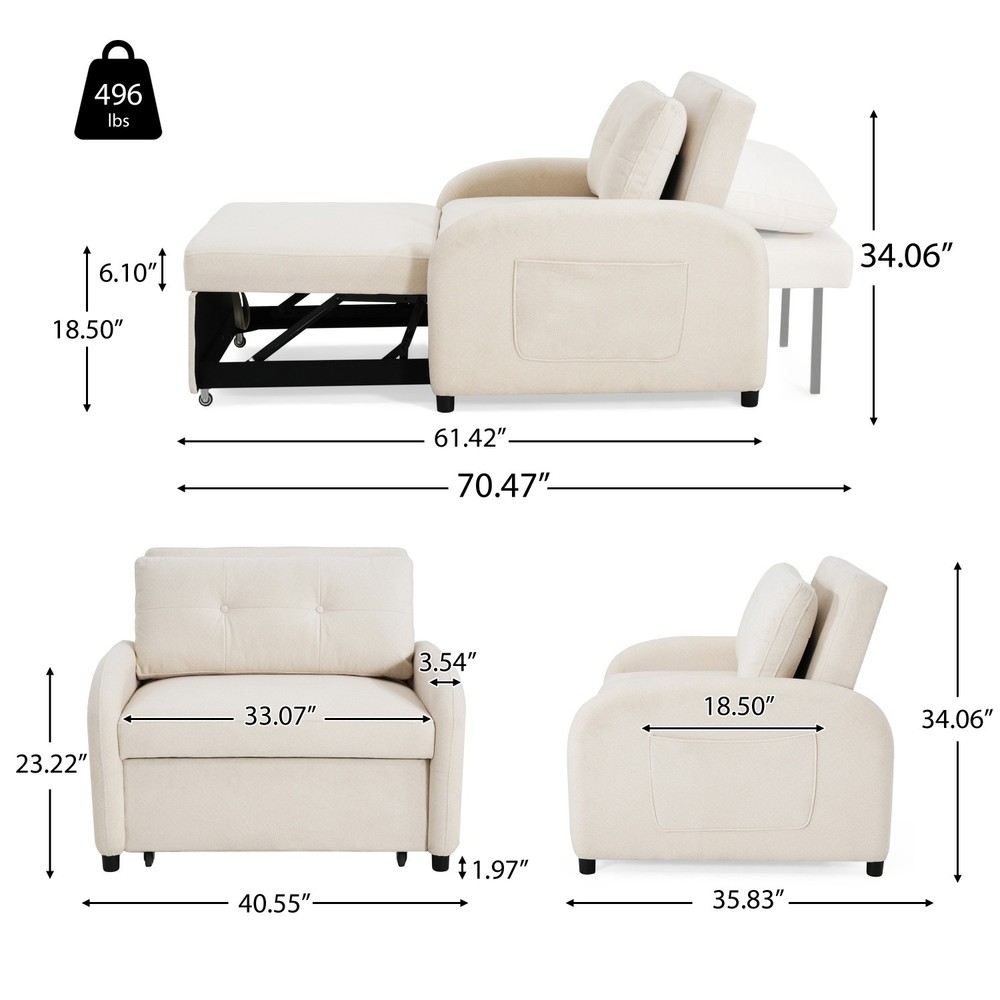 Modern Convertible 3-in-1 Sleeper Sofa Bed Folding Pull Out Bed for Small Space