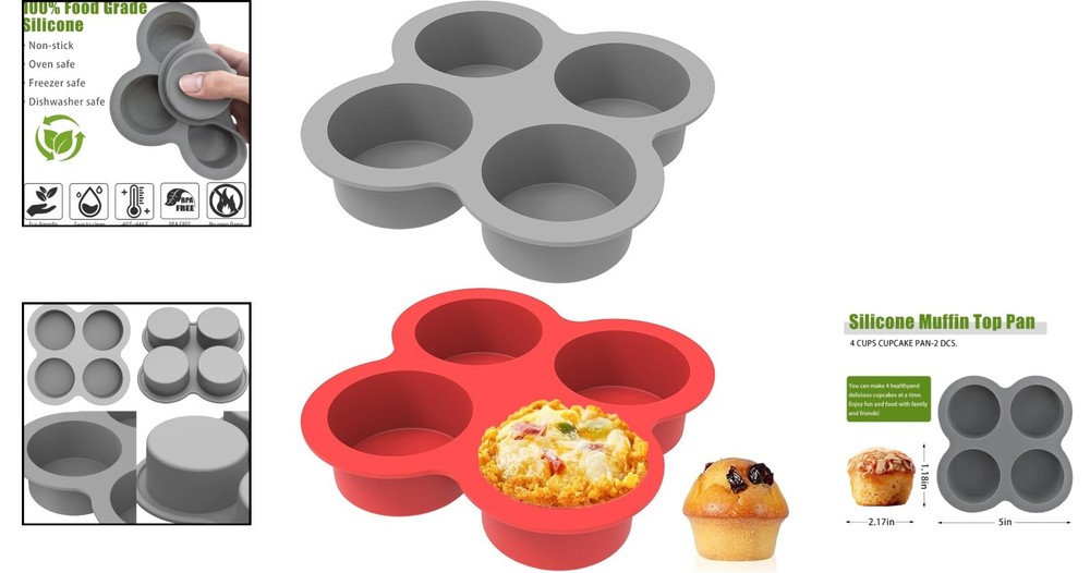 4 Cup Silicone Egg Bite Molds - Red & Gray Nonstick Baking Essentials