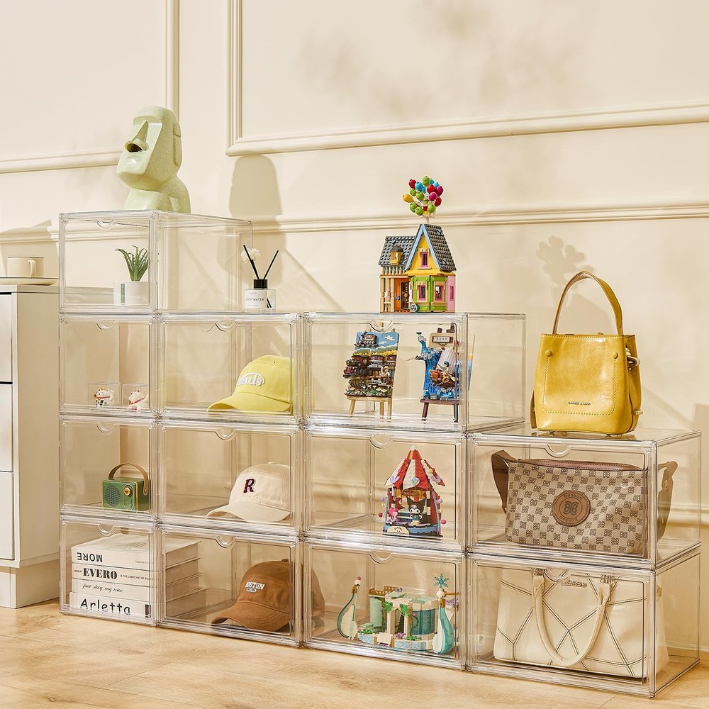 Shoe Boxes Clear Plastic Stackable Acrylic Sneaker Shoe Display Case Transpar...