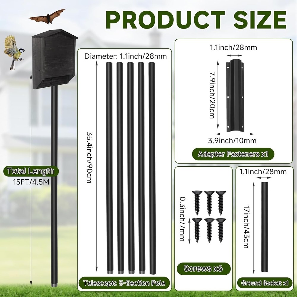 15ft Telescoping Bat House Pole with Ground Socket - Heavy Duty