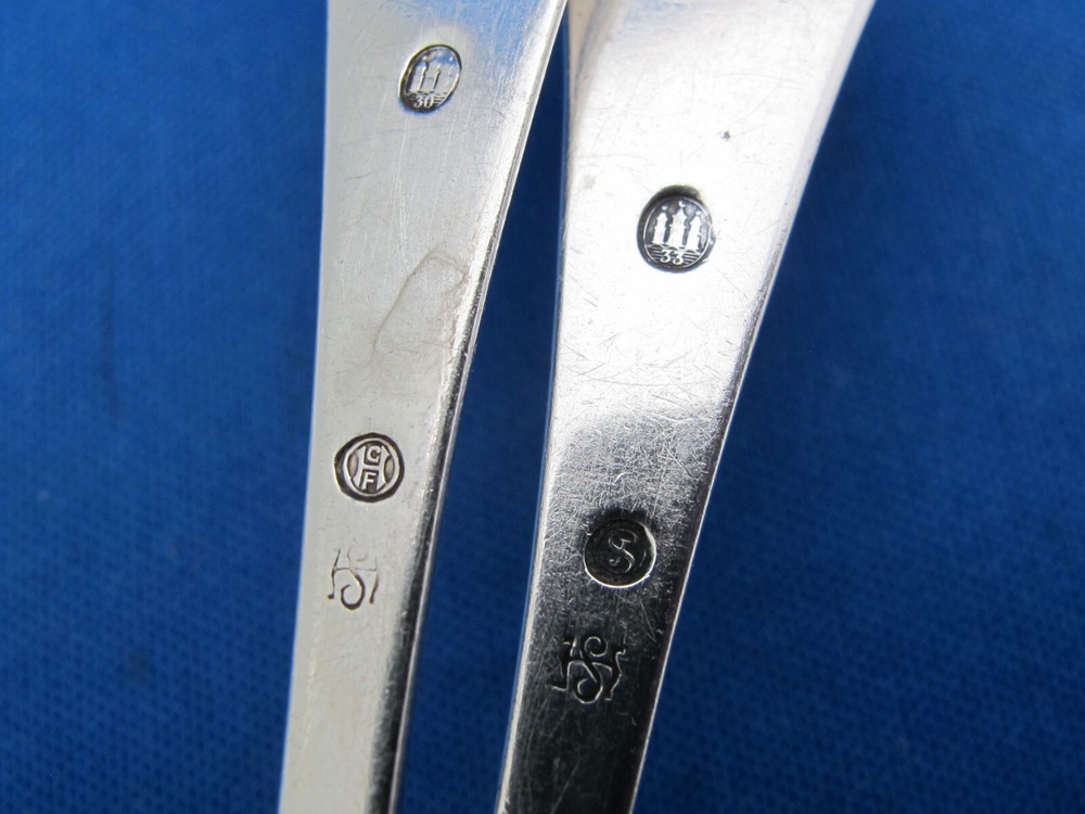Pair HORSENS Denmark SHELL Pattern TEASPOONS-1930s-5 3/8 Inches