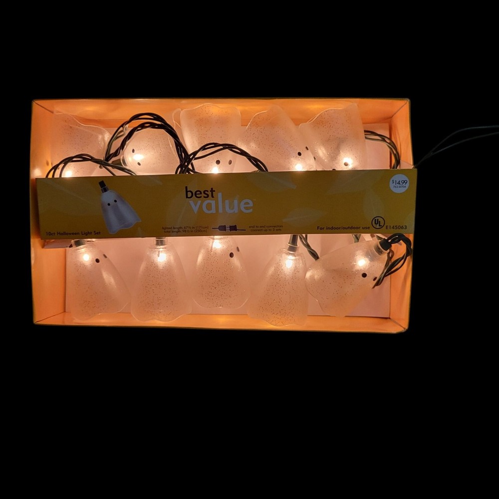 3 Sets of Lighted Halloween Decoratons - Ghost Pumpkin String Lights & Spider