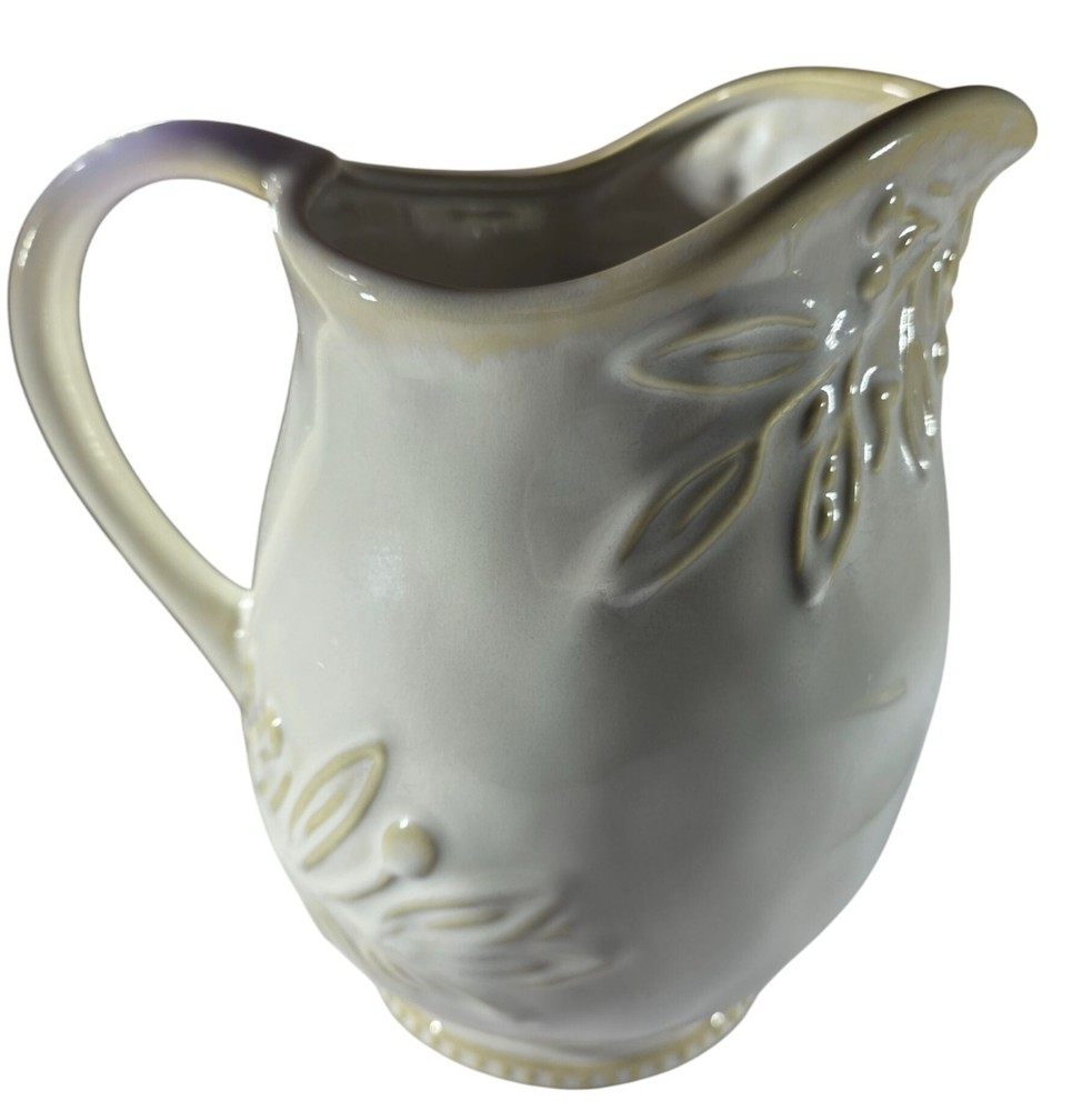 Embossed Ceramic Pitcher Certified International 9" Leaf floral cream rustic