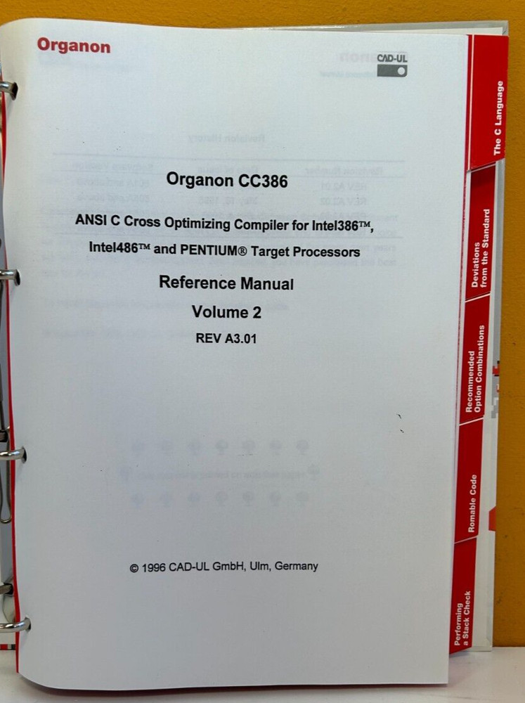 CAD-UL Organon CC386 96' Vol 2 ANSI C Cross Optimizing Compiler Reference Manual