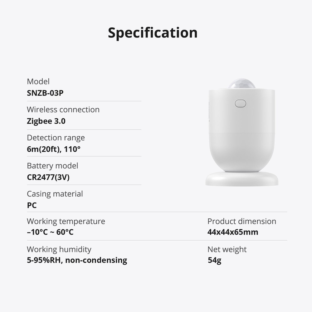 SONOFF SNZB-03P ZigBee 3,0 Motion Sensor 2 Pack, Home Security Wireless Detector