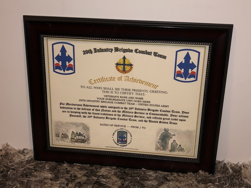 29TH INFANTRY BRIGADE COMBAT TEAM - COA / (COMMEMORATIVE CERTIFICATE)