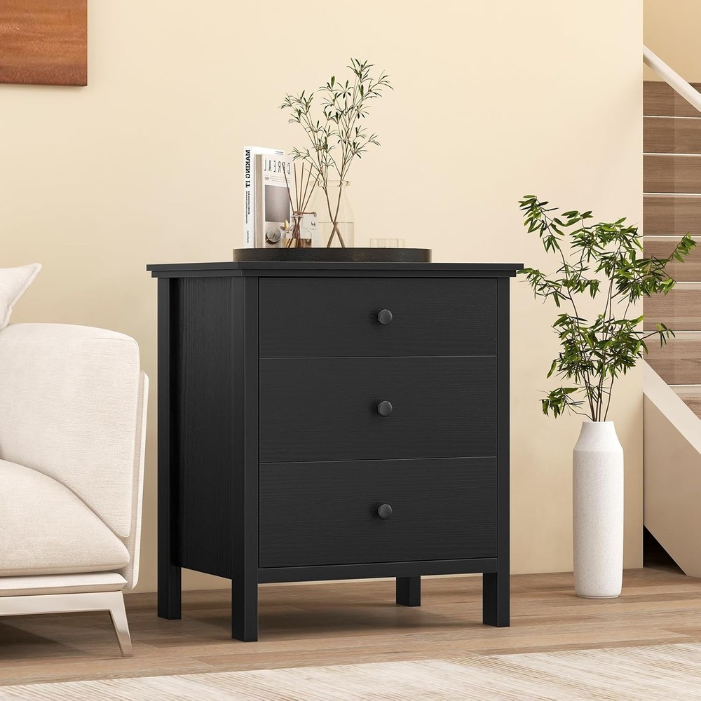 Set of 2 Nightstand with Drawers Solid Structure Side Table for Storage