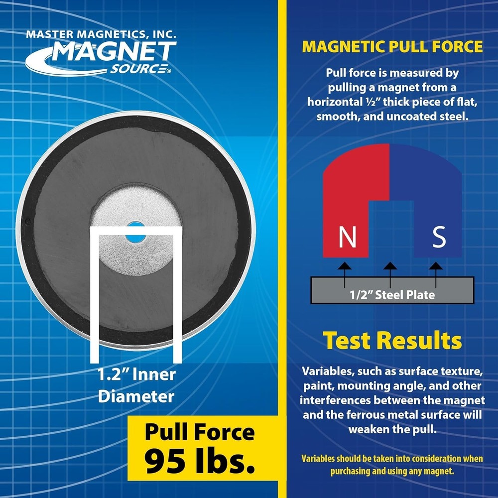 Strong 95 lb Pull Ceramic Round Magnets - Versatile 2-Pack, Nickel-Plated Finish