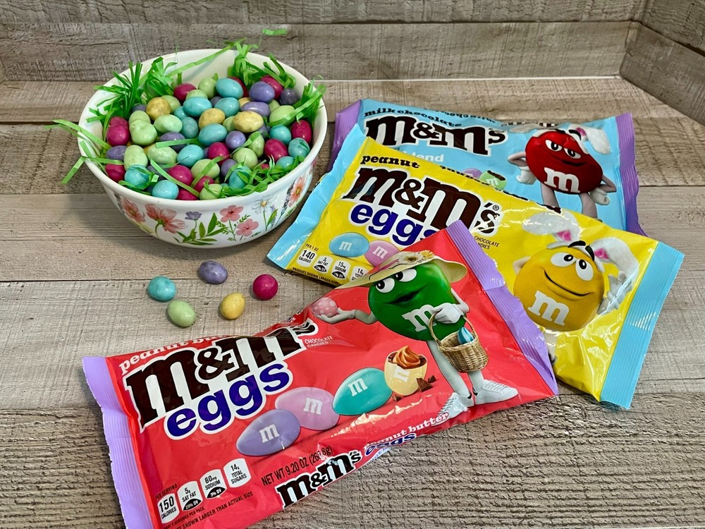 Easter M&M's Peanut Butter, Peanut & Plain with an Easter Candy Dish