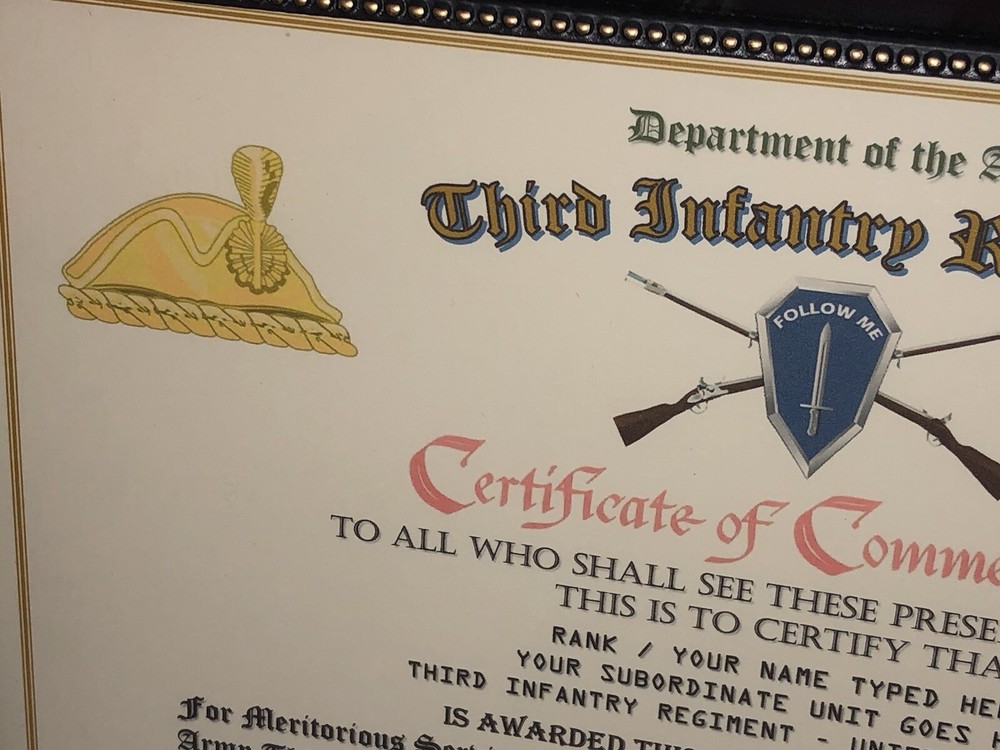 3RD INFANTRY REGIMENT / COMMEMORATIVE - CERTIFICATE OF COMMENDATION
