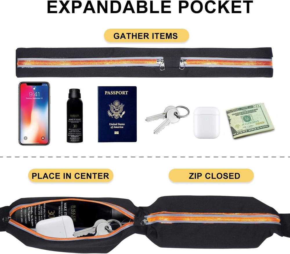 Durable Lightweight Running Belt with Expandable Pockets – Fits iPhone & More