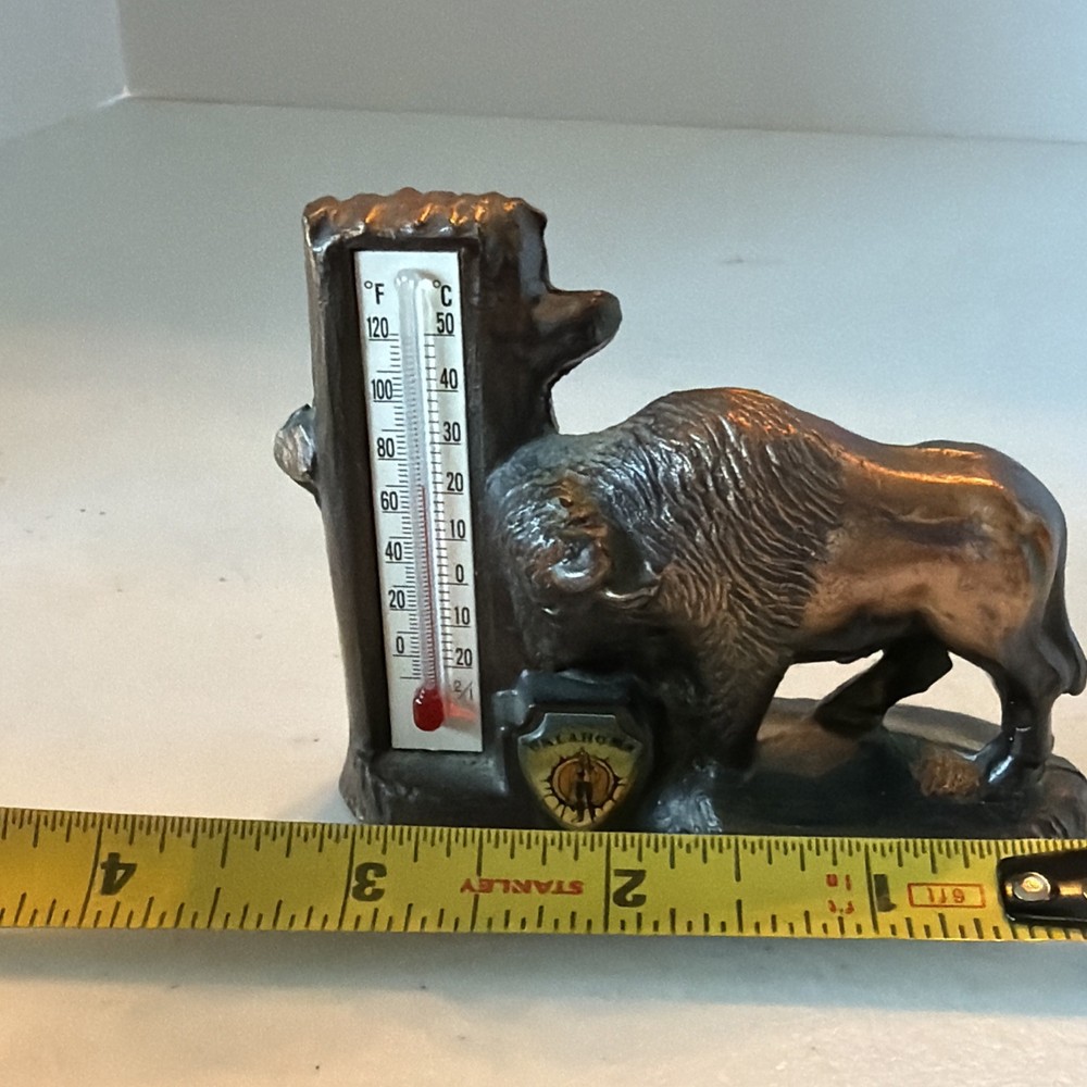Bronze Bison Oklahoma Thermometer Bronze Vintage
