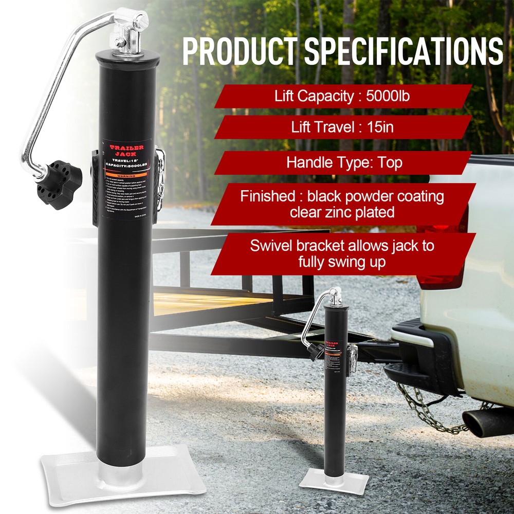 Weld-On Pipe-Mount Swivel Trailer Jack, 5,000 lbs. 15 Inches Vertical Travel