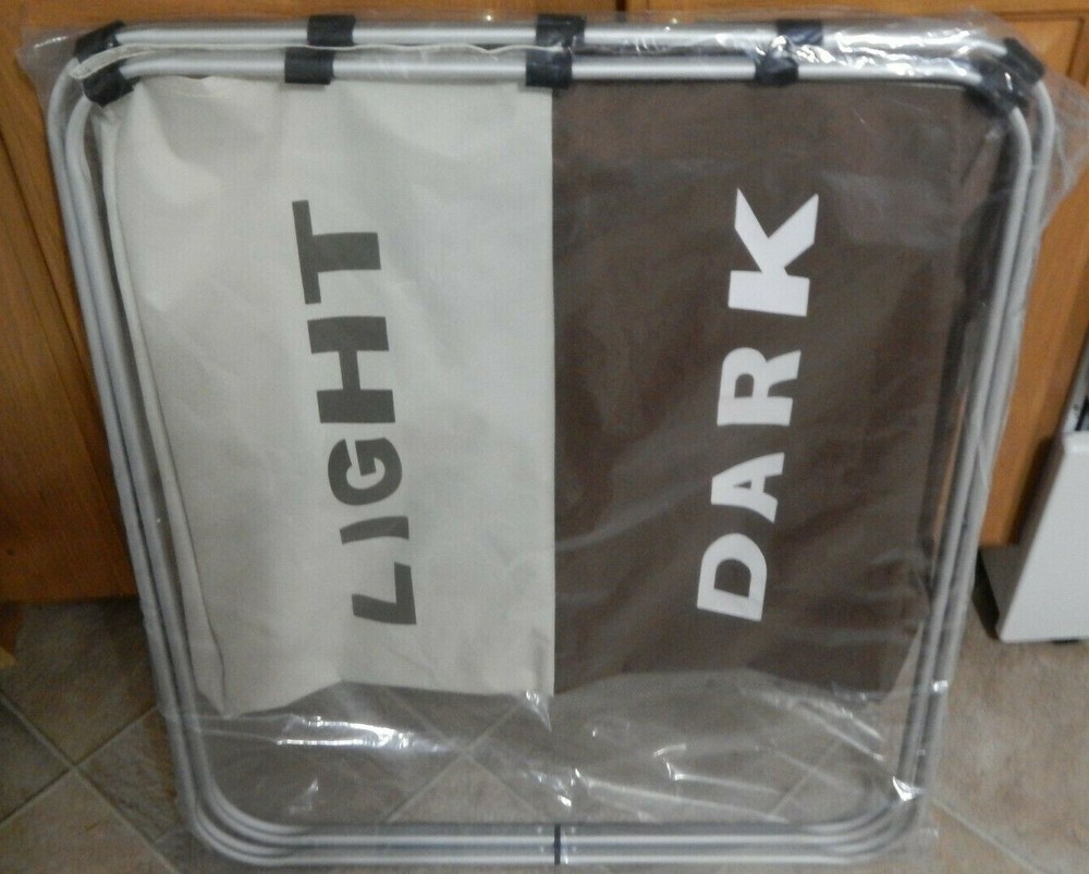 Laundry Basket Folding Light & Dark Divided W/ Cover Lid Divided Compartments